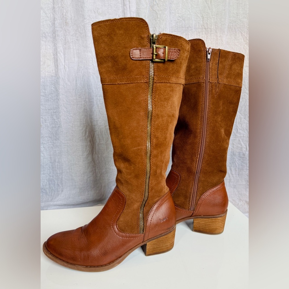 b.o.c. Tan and Brown Zip-up Knee-high Heeled Boots